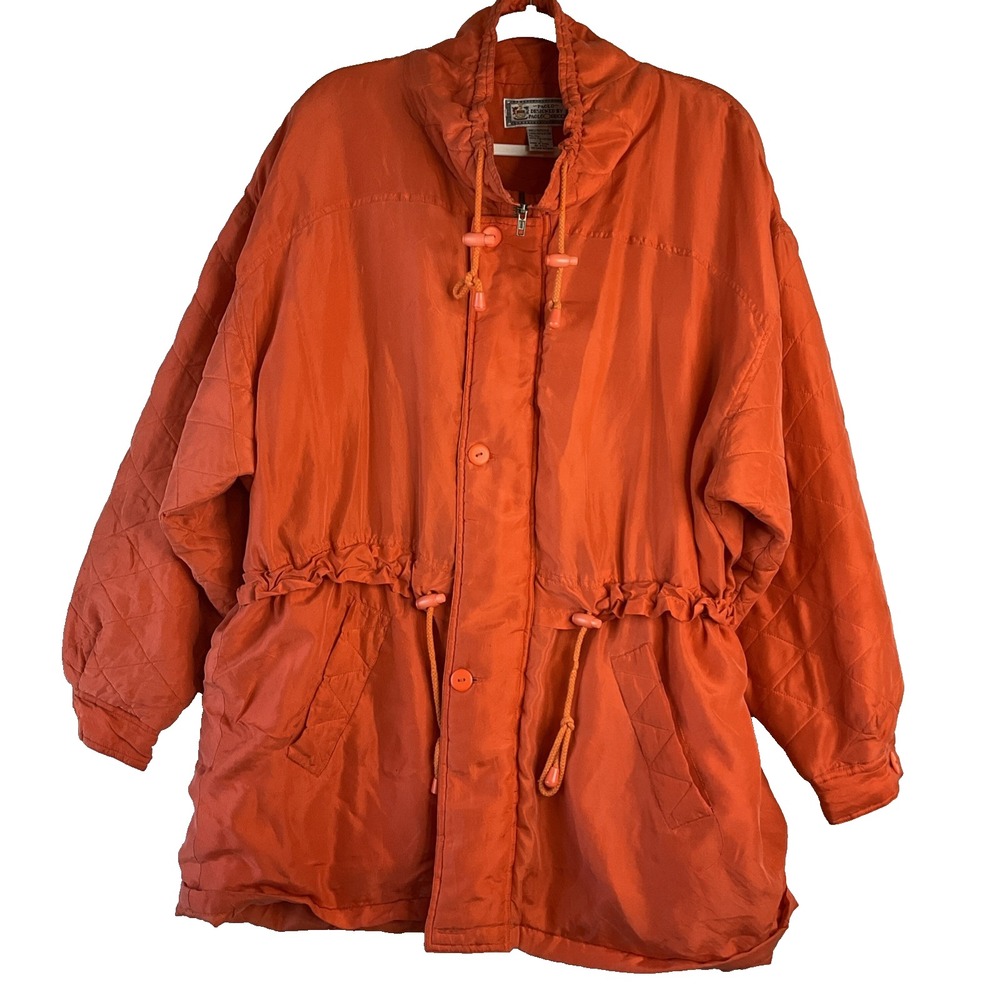Vintage Paolo‎ Gucci Orange Silk Puffer Jacket Oversized 80s Luxury Designer L
